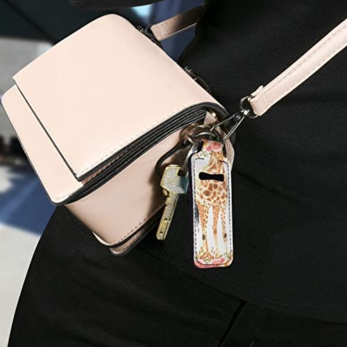 ג ' ירפה מצוירת בולופור Chapstick Holder Keychain Clip-on Sleeve Chapstick Pouch Lip Balm Holder Sleeve for Travel Daily Accessories